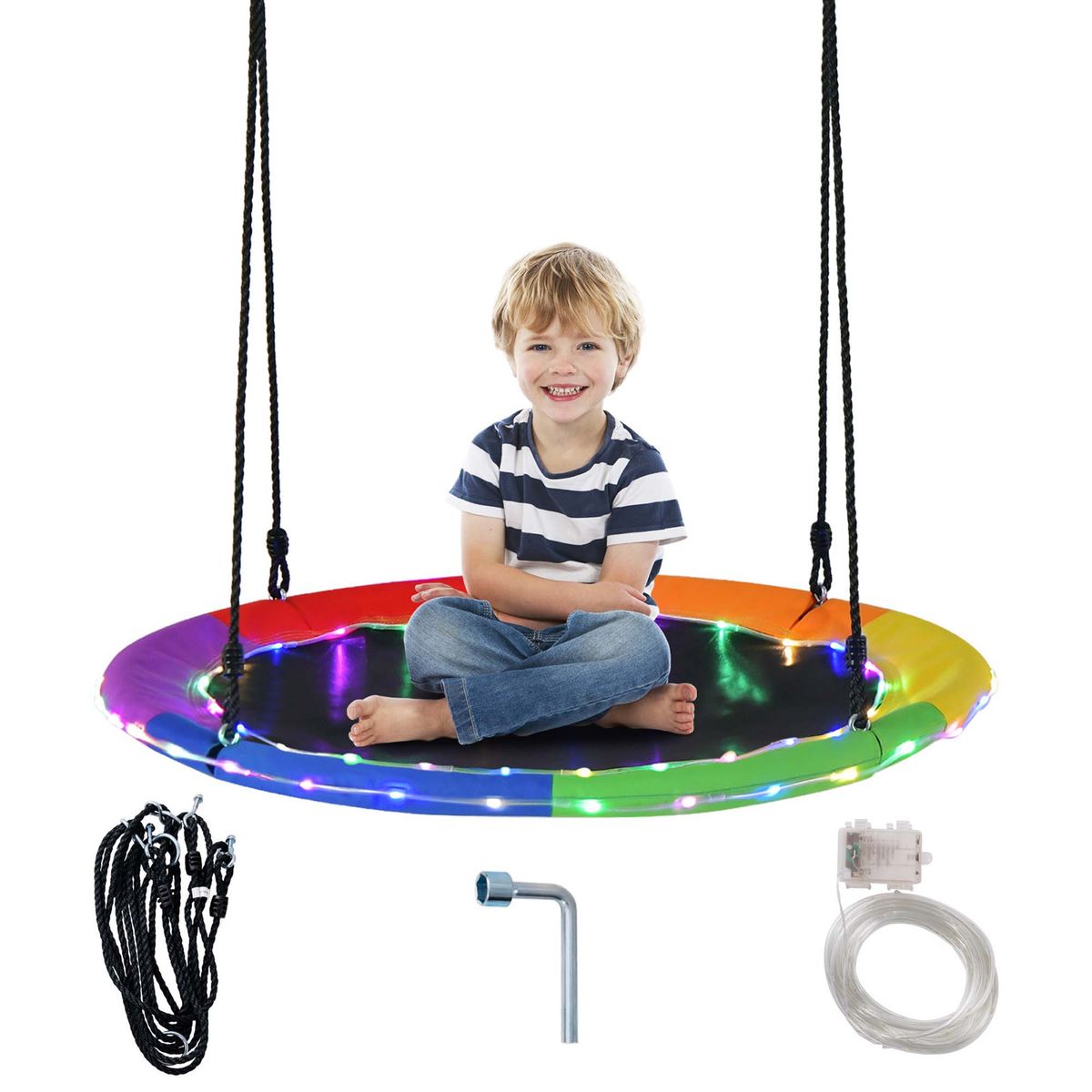 Photos - Canopy Swing Costway 40'' Saucer Tree Swing LED Lights - Swing Rainbow Color NP11173CL 