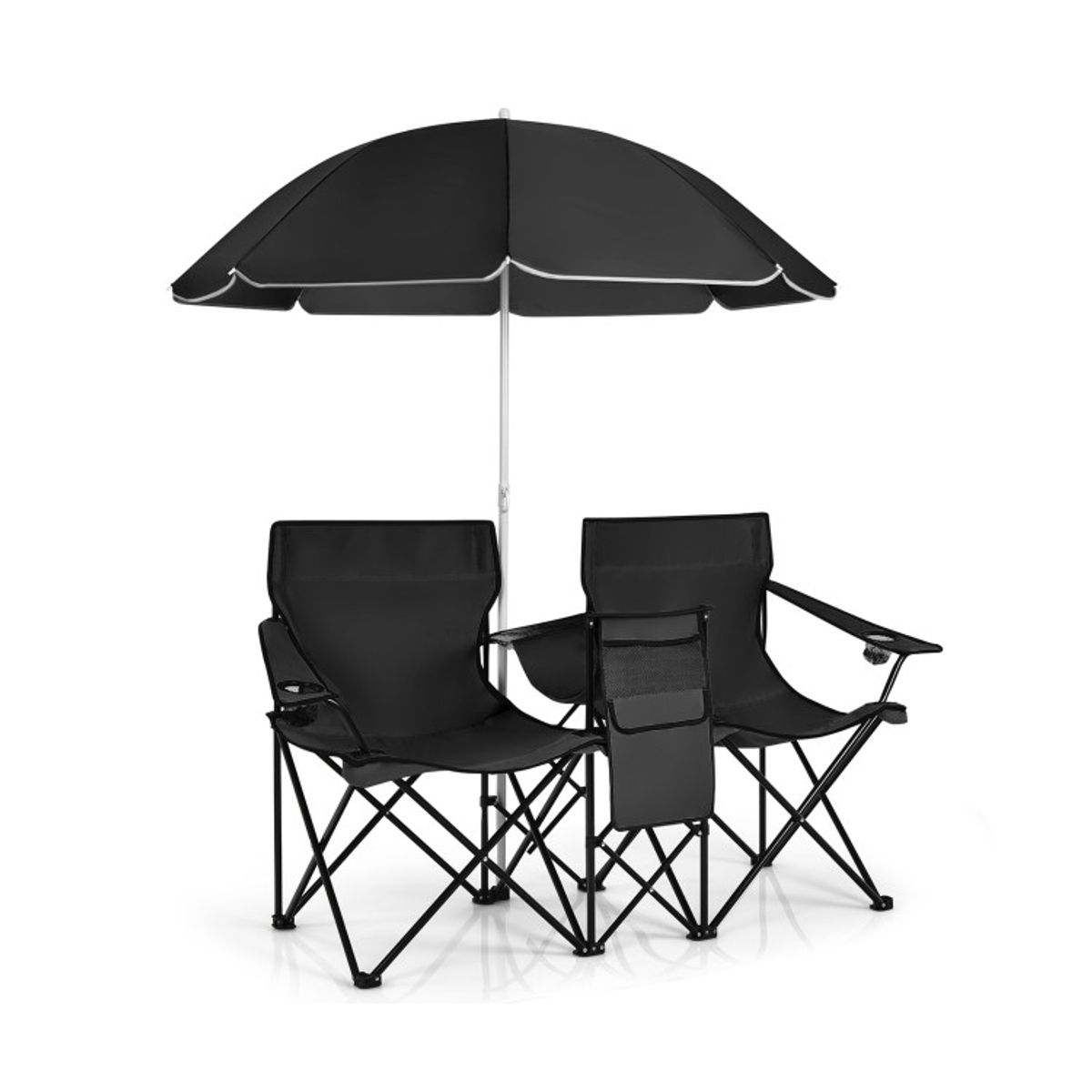Photos - Outdoor Furniture Costway Folding Double Chair with Umbrella - Black OP70621DK 
