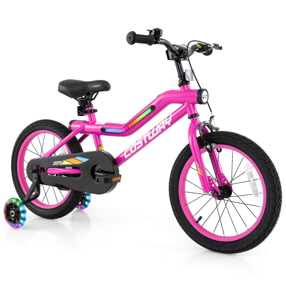 Photos - Bike Costway LED Lighted Kids with Adjustable and Padded Seat - 18" Kids Pink HWM000140
