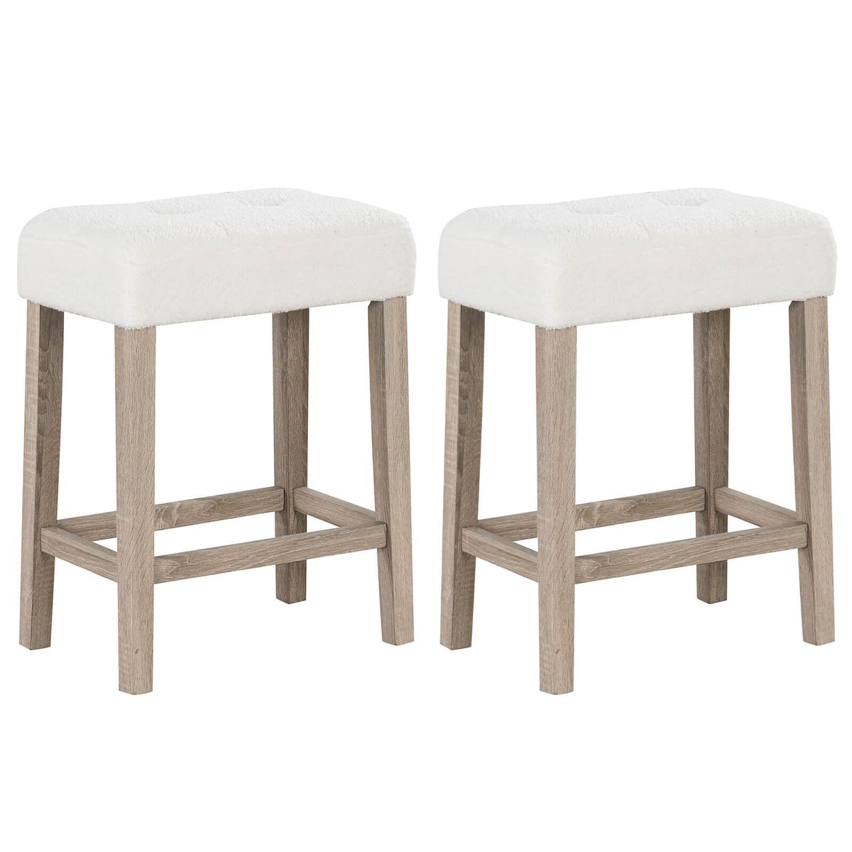 Photos - Chair Costway Counter Height Bar Stools with Rubber Wood Legs - White- 2-Piece HCST04588 (2- or 4-Pack)