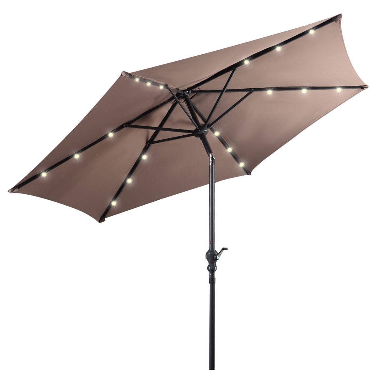 Photos - Parasol Costway 9-Foot Solar LED Crank Patio Umbrella - Tan OP2804TN-UNTILGONE 