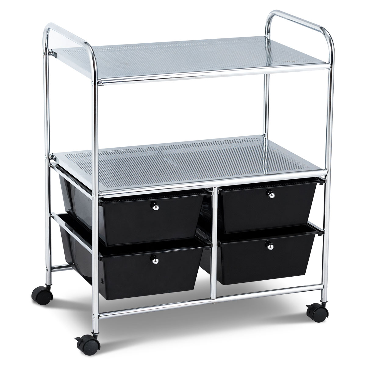 Rolling 4-Drawer 2-Shelf Metal Storage Cart - Black