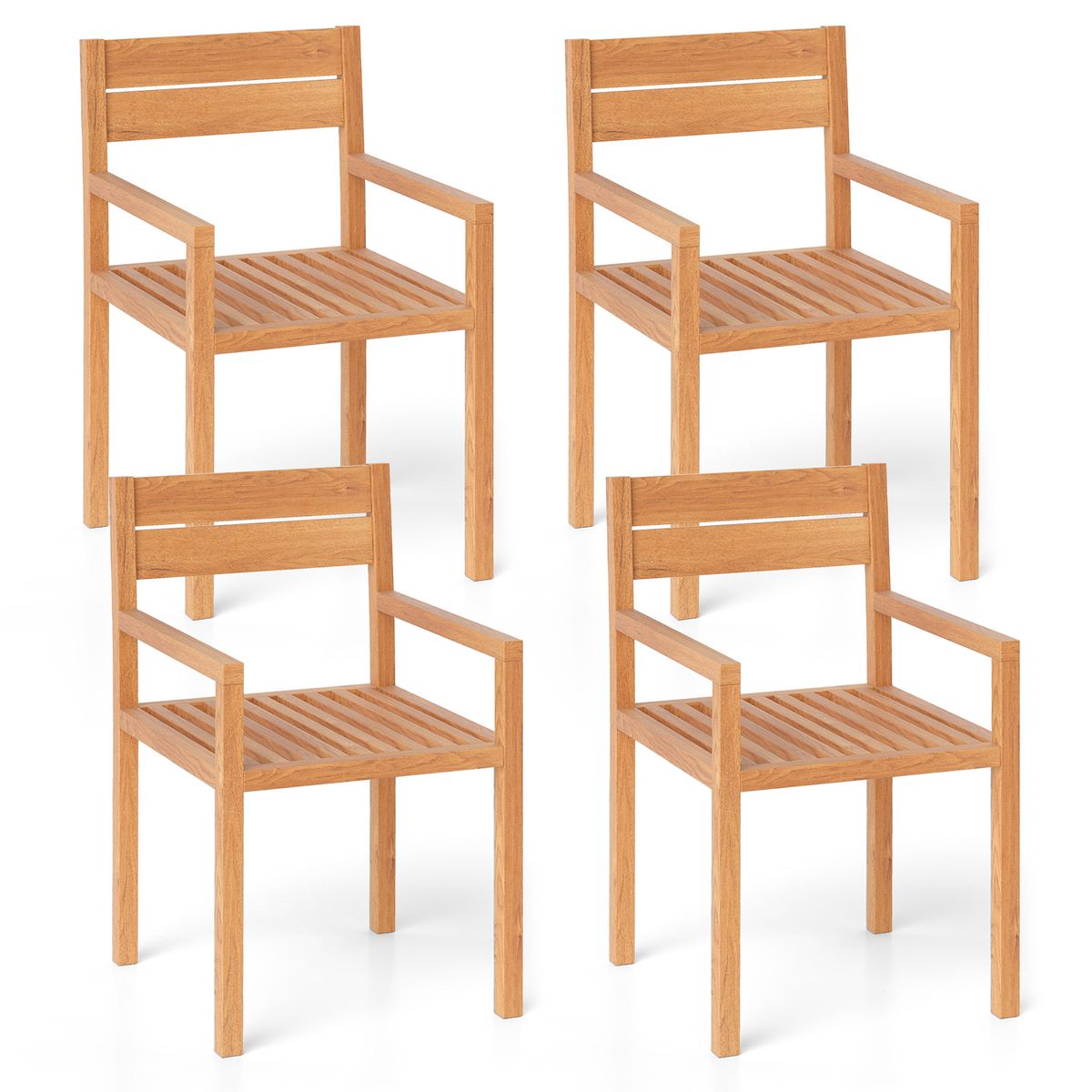 Photos - Sofa Costway Outdoor Teak Wood Dining Chairs - 4-Piece HCST07789
