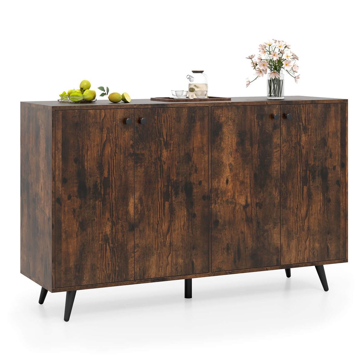 Photos - Wardrobe Costway Mid Century 4-Door Buffet Sideboard - Brown HCST08357 
