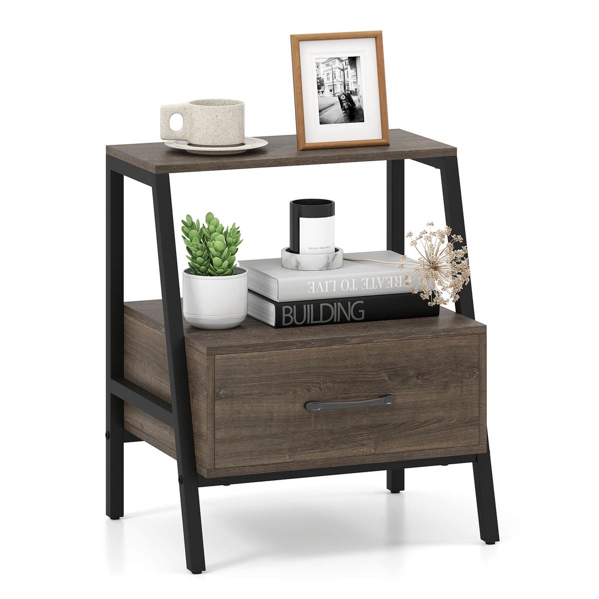 3-Tier Bedside Tables with Drawer - 1-Piece