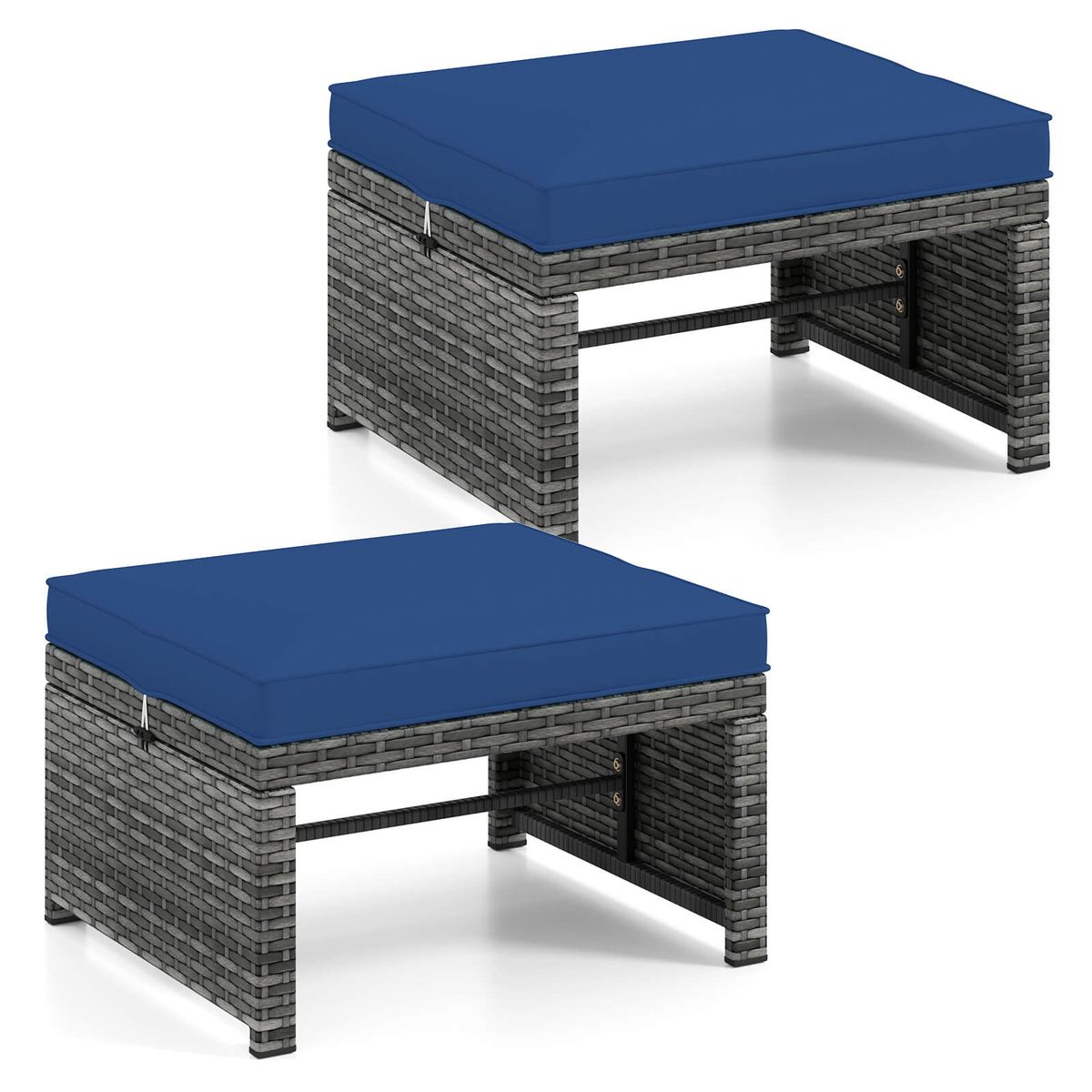 Patio Ottomans with Removable Cushions - Navy