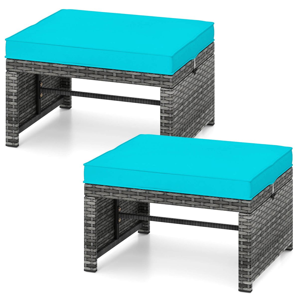 Patio Ottomans with Removable Cushions - Turquoise