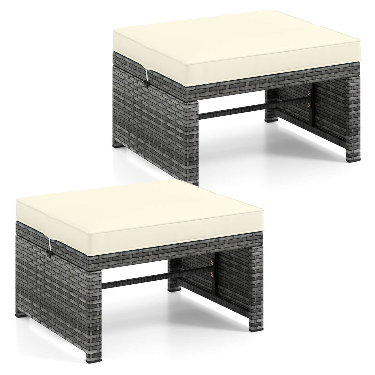 Patio Ottomans with Removable Cushions - White