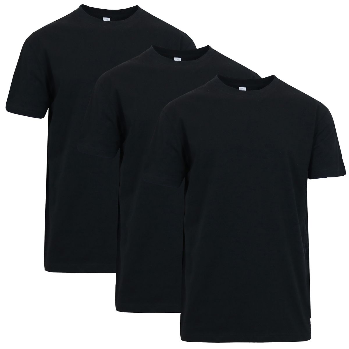 Men's Short Sleeve Crew Neck Cotton Tee (3-Pack) - FR202 / BK-BK-BK- M