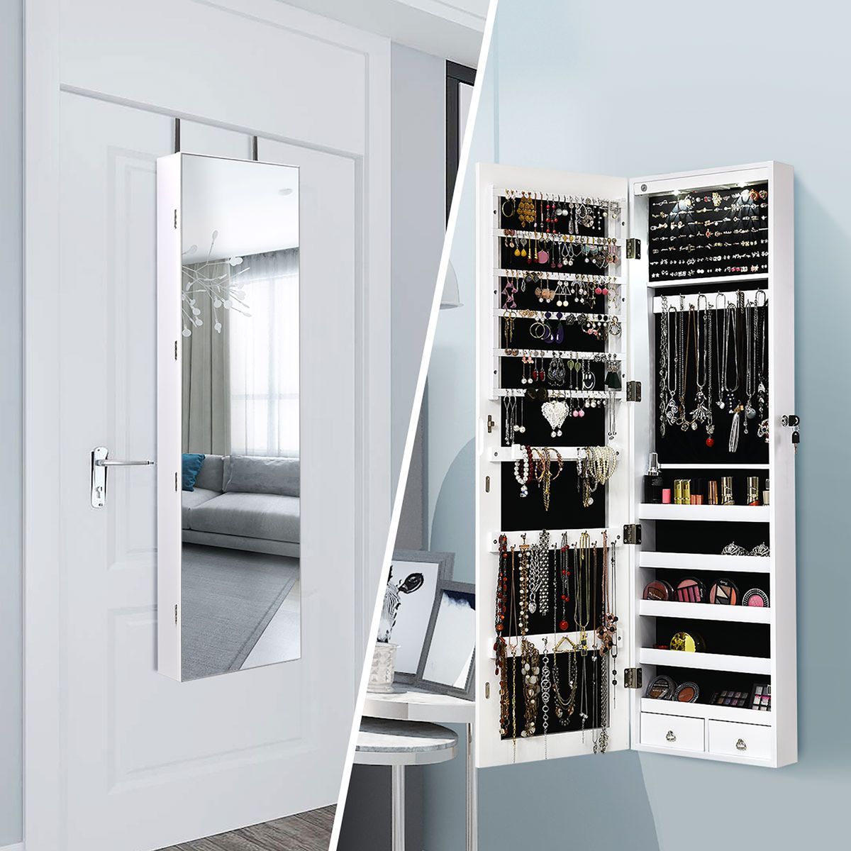 Photos - Wardrobe Costway Mirrored Wall or Door Mounted Jewelry Cabinet - Jewelry Cabinet-WH HW59104WHNEW-UNTIL 