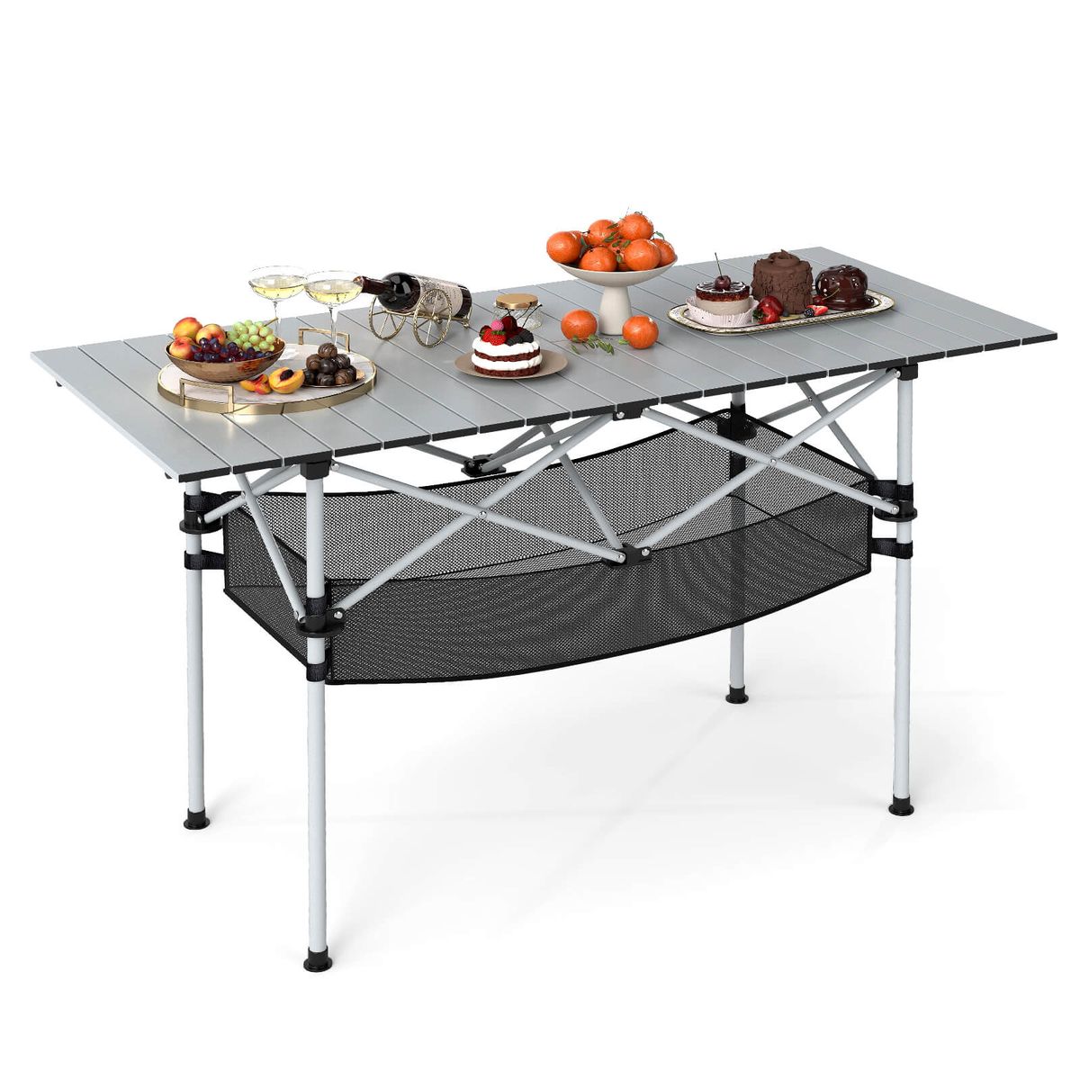 Photos - Outdoor Furniture Costway Folding Camping Table with Aluminum Tabletop and Mesh Bag - Table-SI HCST08821 