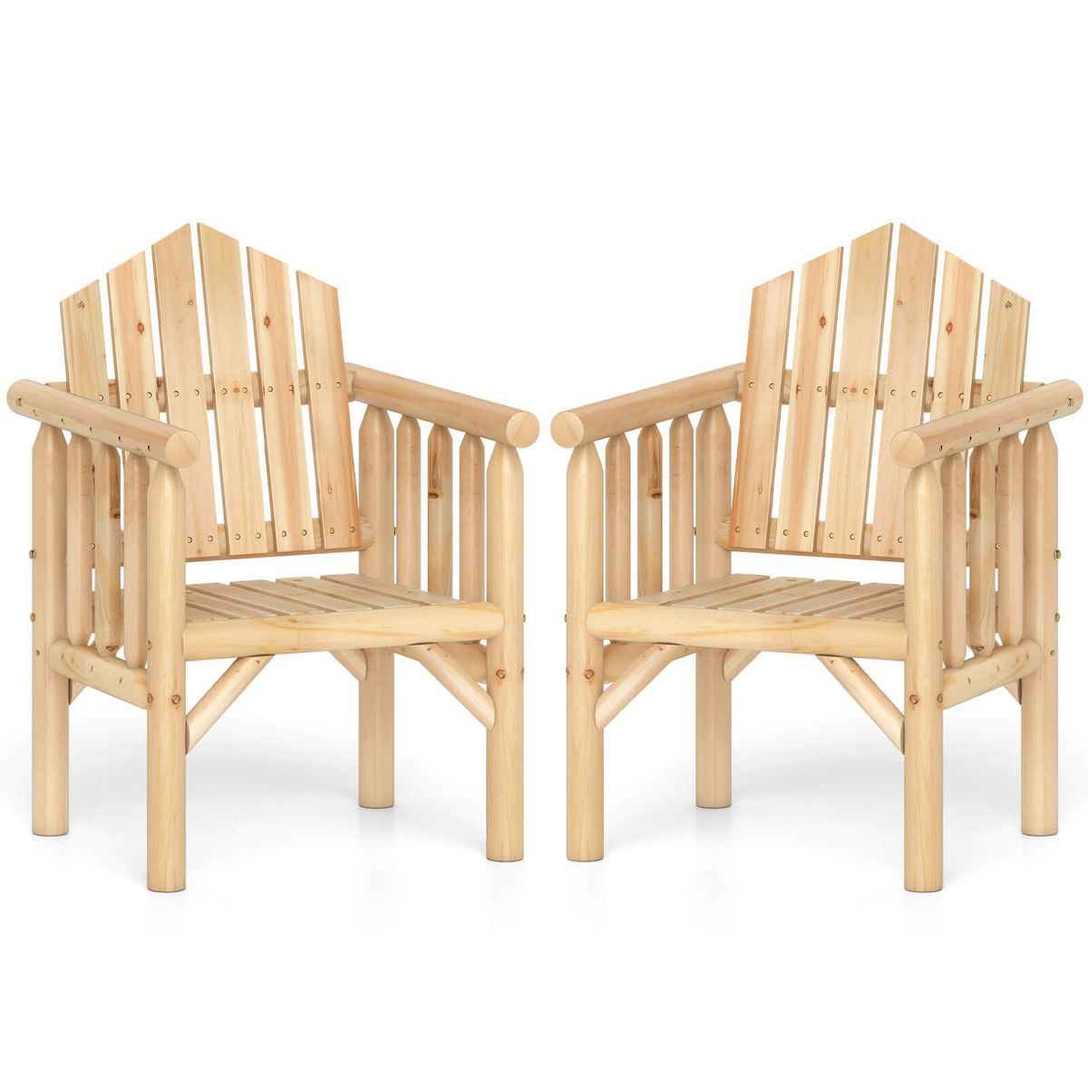 Photos - Chair Costway Outdoor Wood Armchair with Reclined Backrest - Natural-2-Piece HCST09851 
