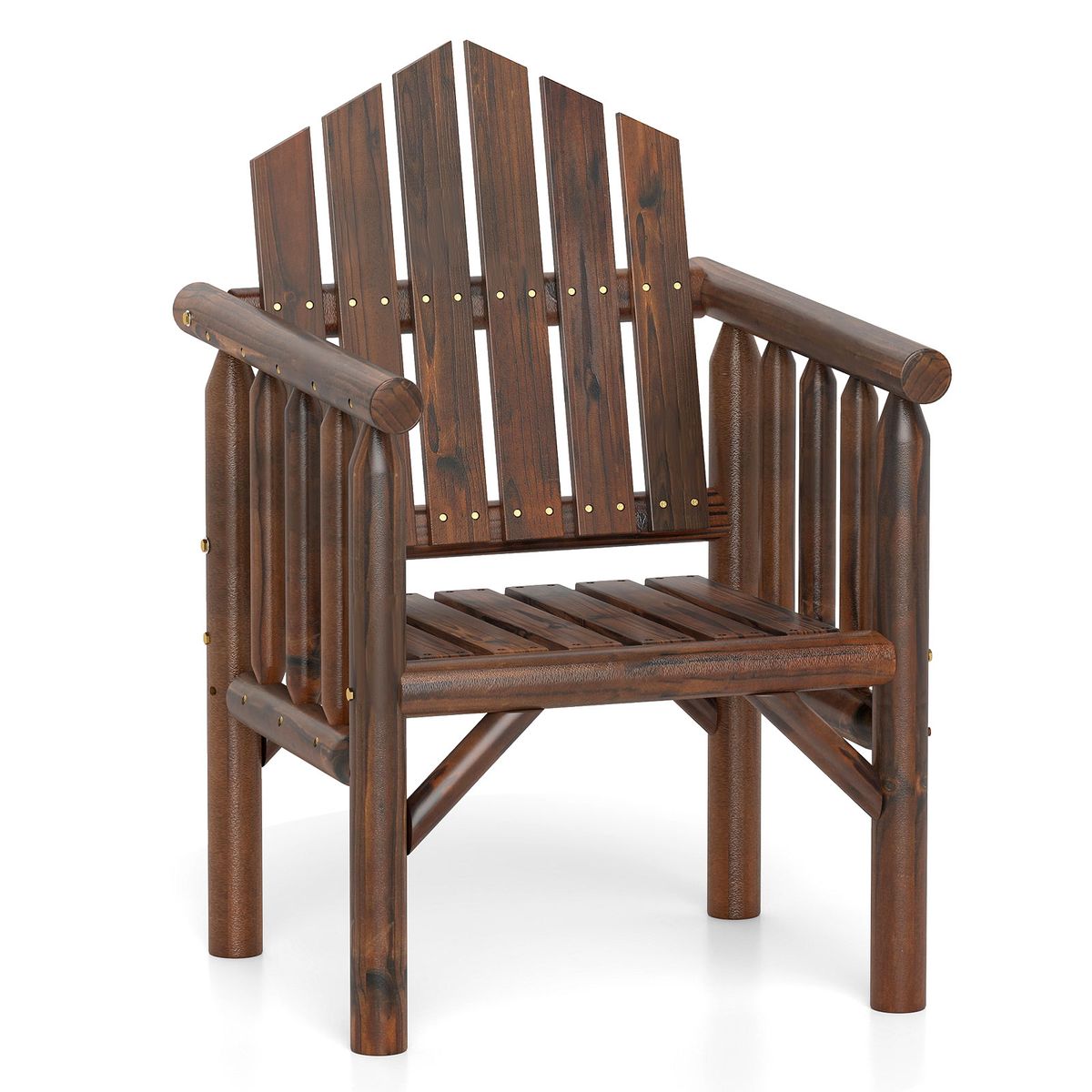 Photos - Chair Costway Outdoor Wood Armchair with Reclined Backrest - Brown-2-Piece HCST09852 