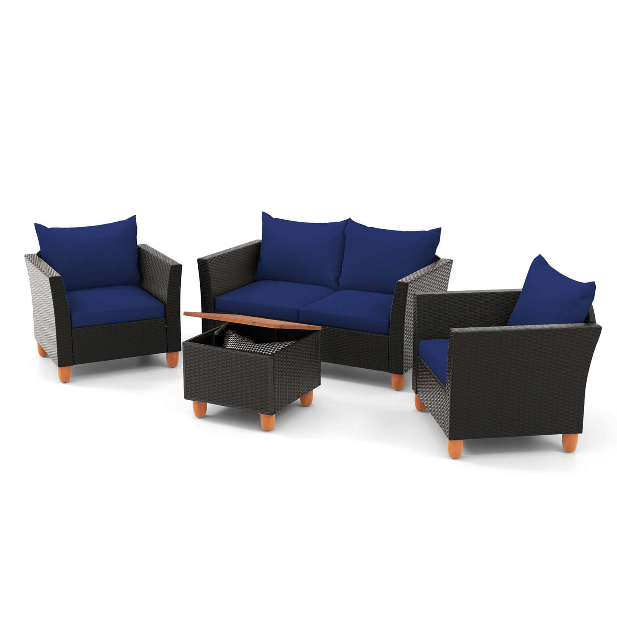 Photos - Garden Furniture Costway 4-Piece Outdoor Patio Rattan Furniture Set - Patio Set-Navy HCST03646 