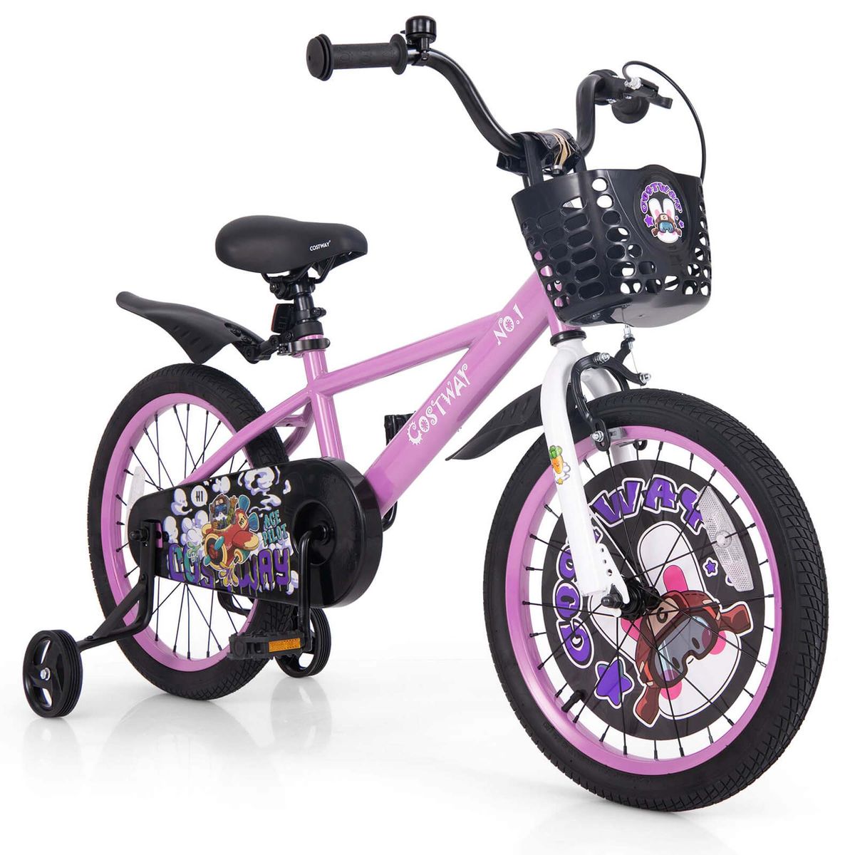 Photos - Bike Costway Height-Adjustable Kid's with Remo Training Wheels - 16"-Purple HCST02903
