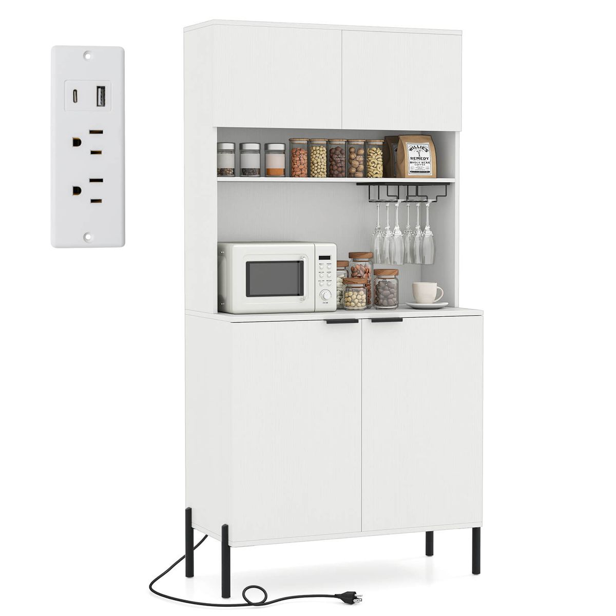 Photos - Kitchen System Costway 64.5” Kitchen Pantry Cabinet with Charging Station -  64.5” Kitchen Pantry Cabinet with Charging Station Wine 