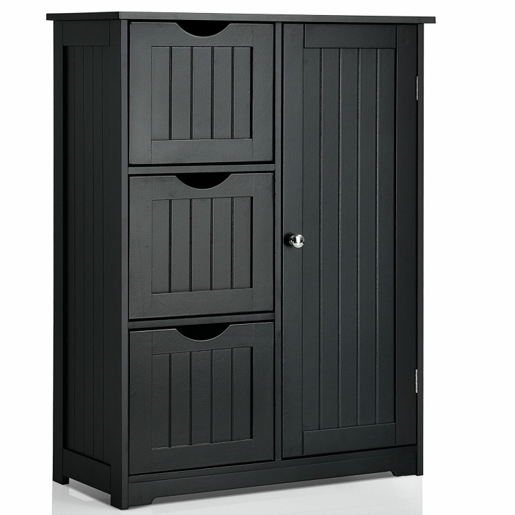 Photos - Wardrobe Costway Bathroom Floor Cabinet with 3 Drawers and 1 Cupboard - Black HW66236BK 