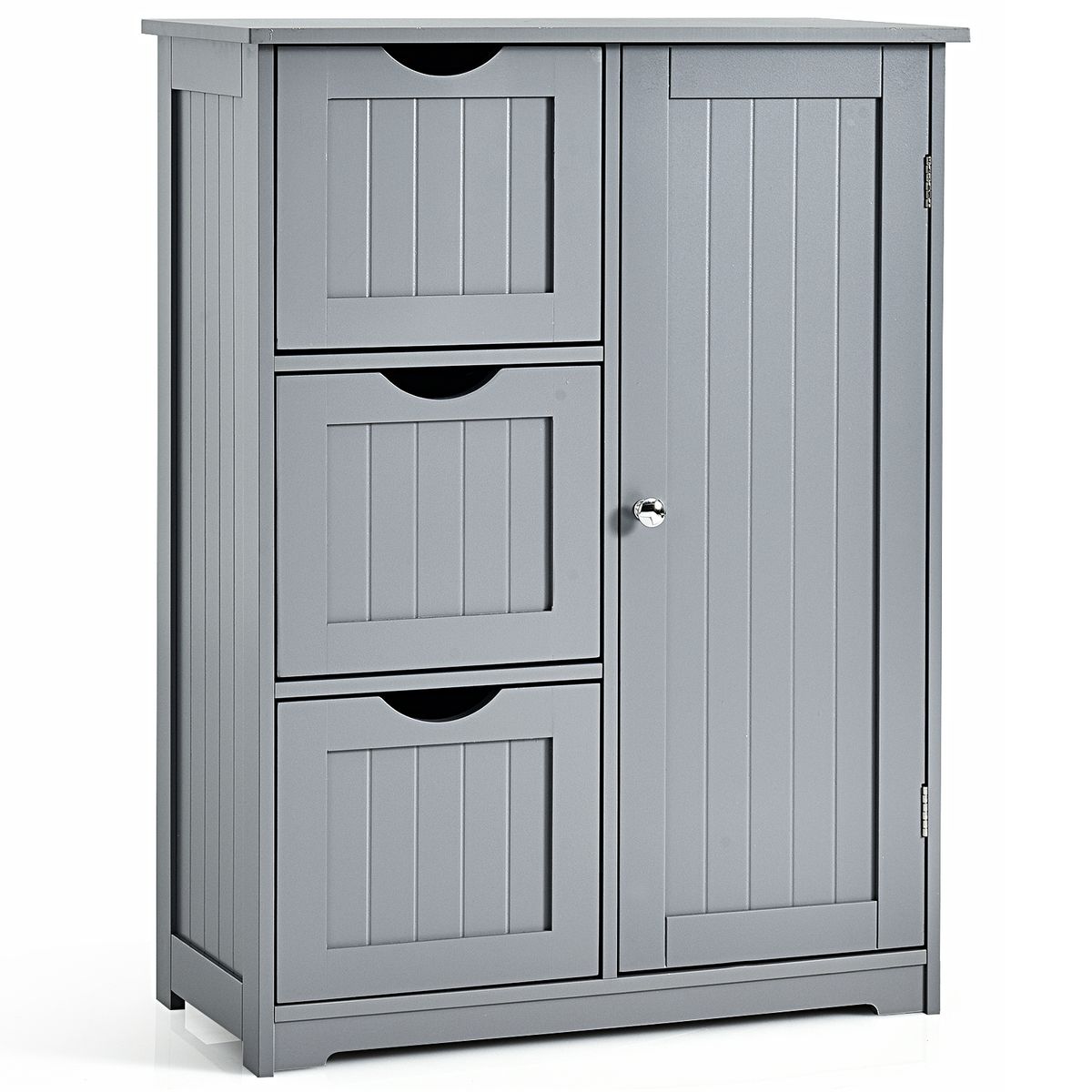 Photos - Wardrobe Costway Bathroom Floor Cabinet with 3 Drawers and 1 Cupboard - Grey HW66236GR 
