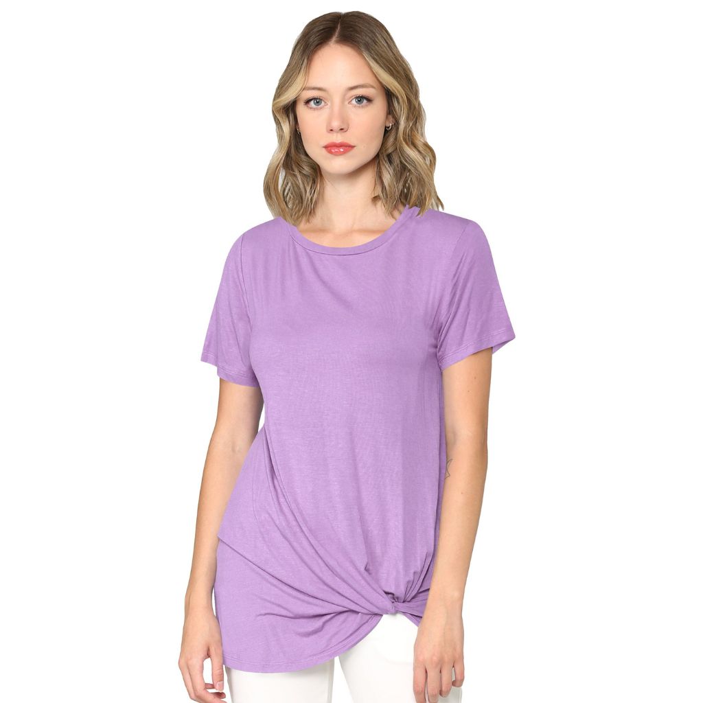 Women's Twist Front Short Sleeve Tunic Tee - X-Large - Lilac