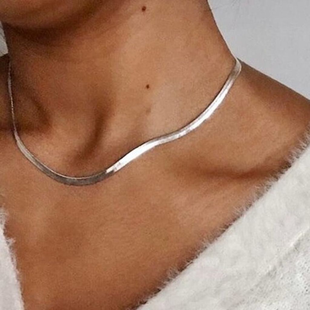 Unisex 14K GoldPlated Flat Herringbone Chain  White Gold  20