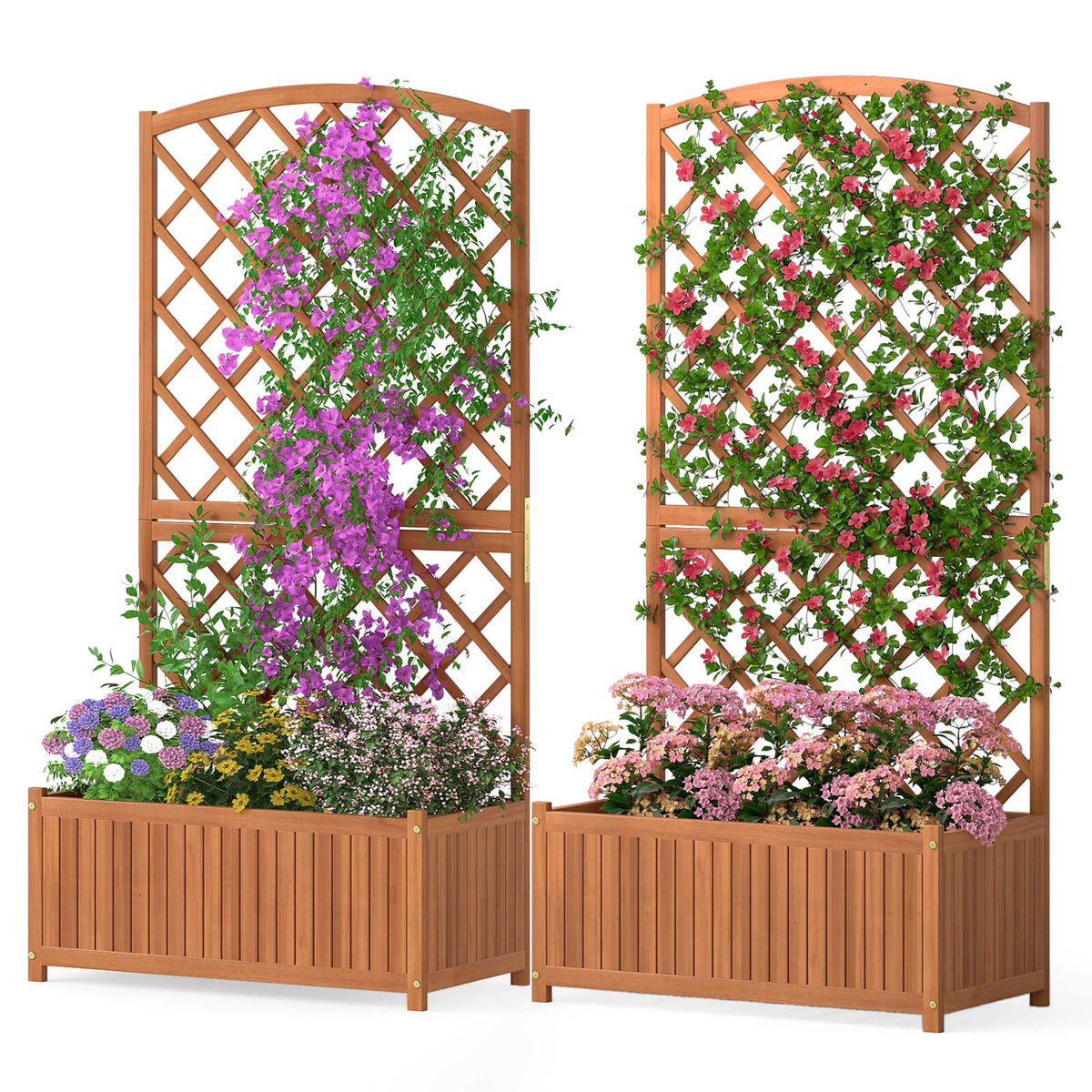 Photos - Flower Pot Costway 63” Wood Planter Container with Diamond Trellis, Planter Box - 2 PCS HCST10183