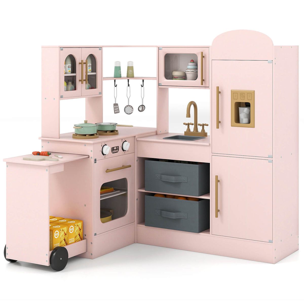 Photos - Role Playing Toy Costway Kids Corner Kitchen Set with Lights and Sounds - Pink HCST10229 
