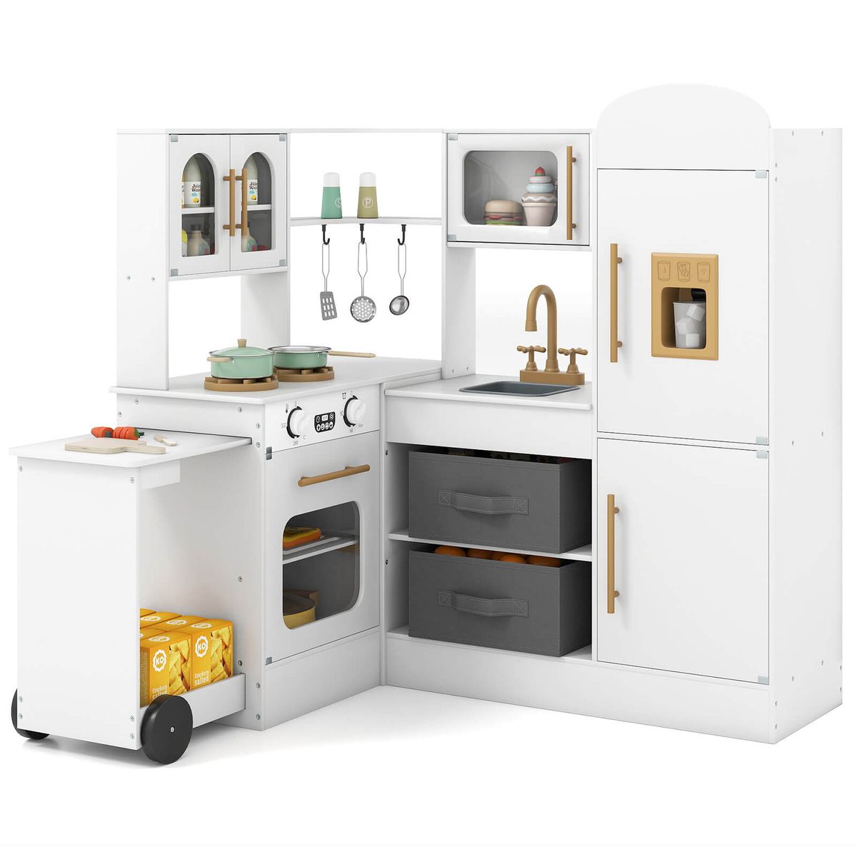 Photos - Role Playing Toy Costway Kids Corner Kitchen Set with Lights and Sounds - White HCST10230 