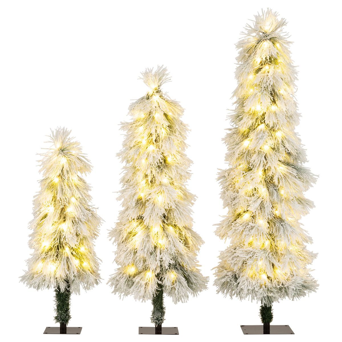 Photos - Other Decoration Costway Set of 3 Pre-Lit Snow-Flocked Artificial Christmas Trees - Warm White HCST10335 