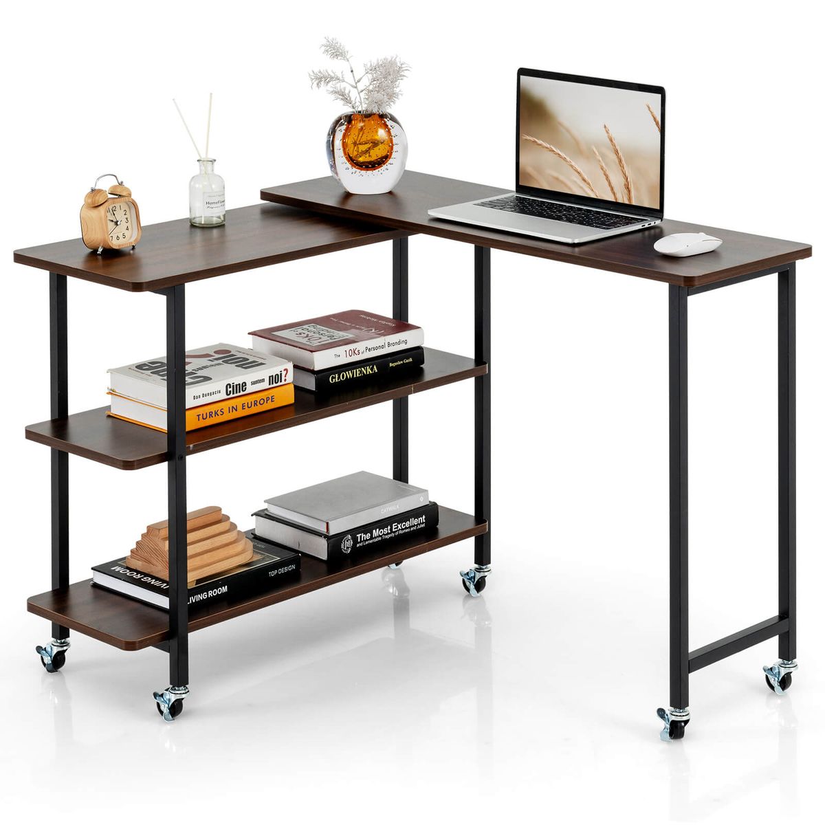 Photos - Office Desk Costway 360-Degree Rotatable Sofa Side L-Shaped Table - L-shaped Laptop Desk -Coffee HV10473CF 