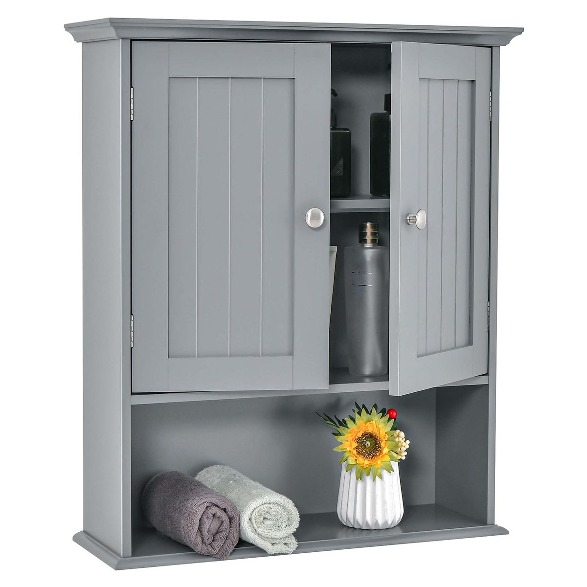 Photos - Wardrobe Costway Wall-Mount Bathroom Cabinet Organizer - Gray HW66689GR 