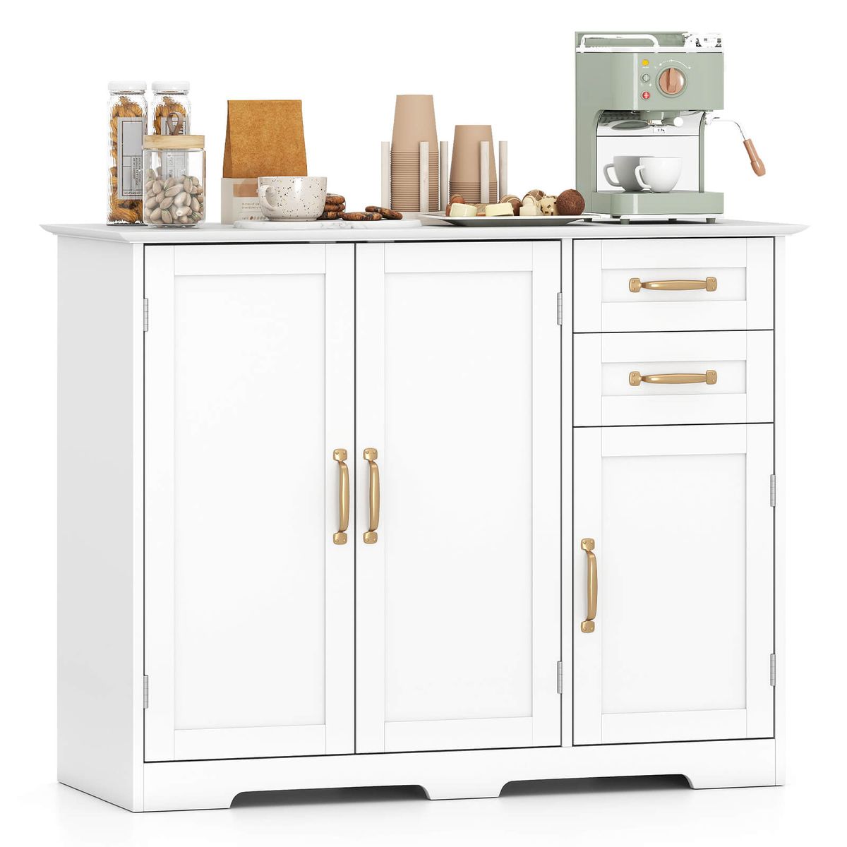 Photos - Storage Сabinet Costway 40" Sideboard Buffet Cabinet with Adjustable Shelves - White HCST09830 