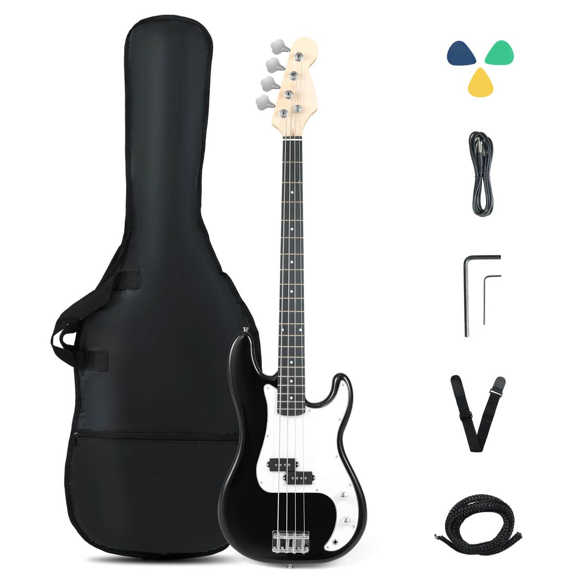 Photos - Guitar Costway Electric Bass  with Double Pickups - Black + White HCST11788 