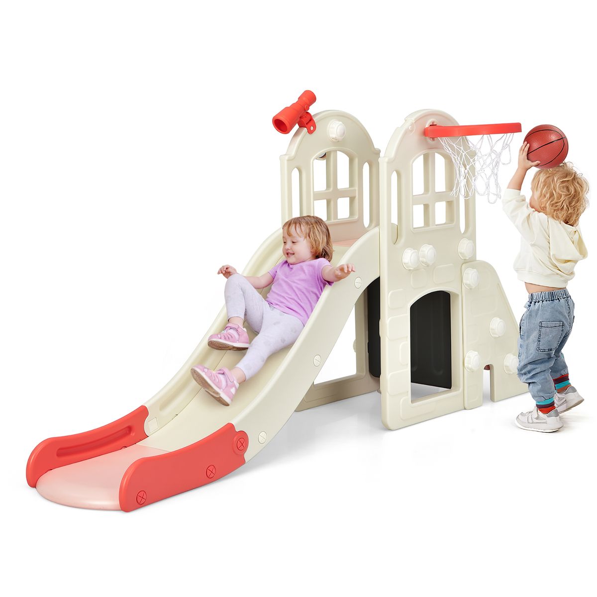 Photos - Slide Costway 6-In-1 Large for Kids with 3-Step Ladder - Pink TS10024PI