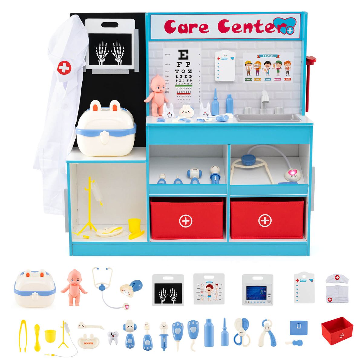 Photos - Role Playing Toy Costway Interactive Medical Playset with Carrying Case and Accessories - BLue HCST10980 