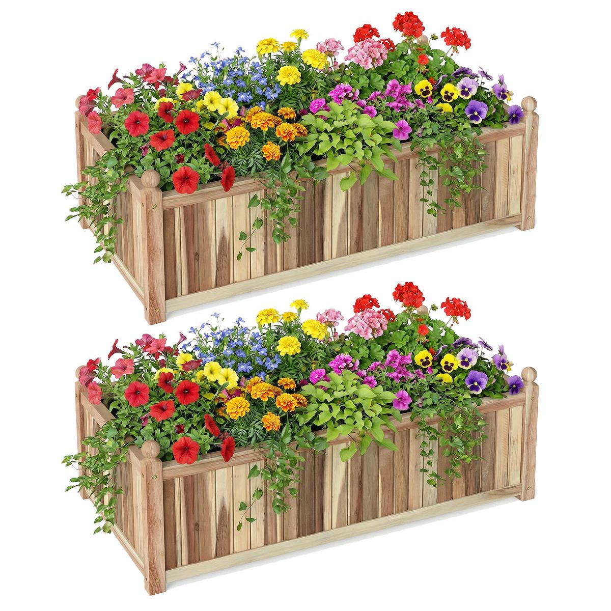 Photos - Flower Pot Costway Natural Acacia Wood Rectangular Planter Box  - 2 PCS HCST11805 (1- or 2-Pack)