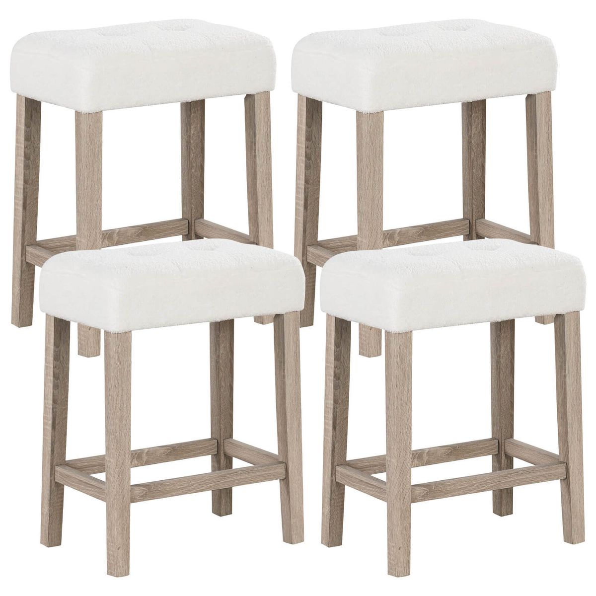 Photos - Chair Costway Counter Height Bar Stools with Rubber Wood Legs  - White- 4-Piece HCST04589 (2- or 4-Pack)