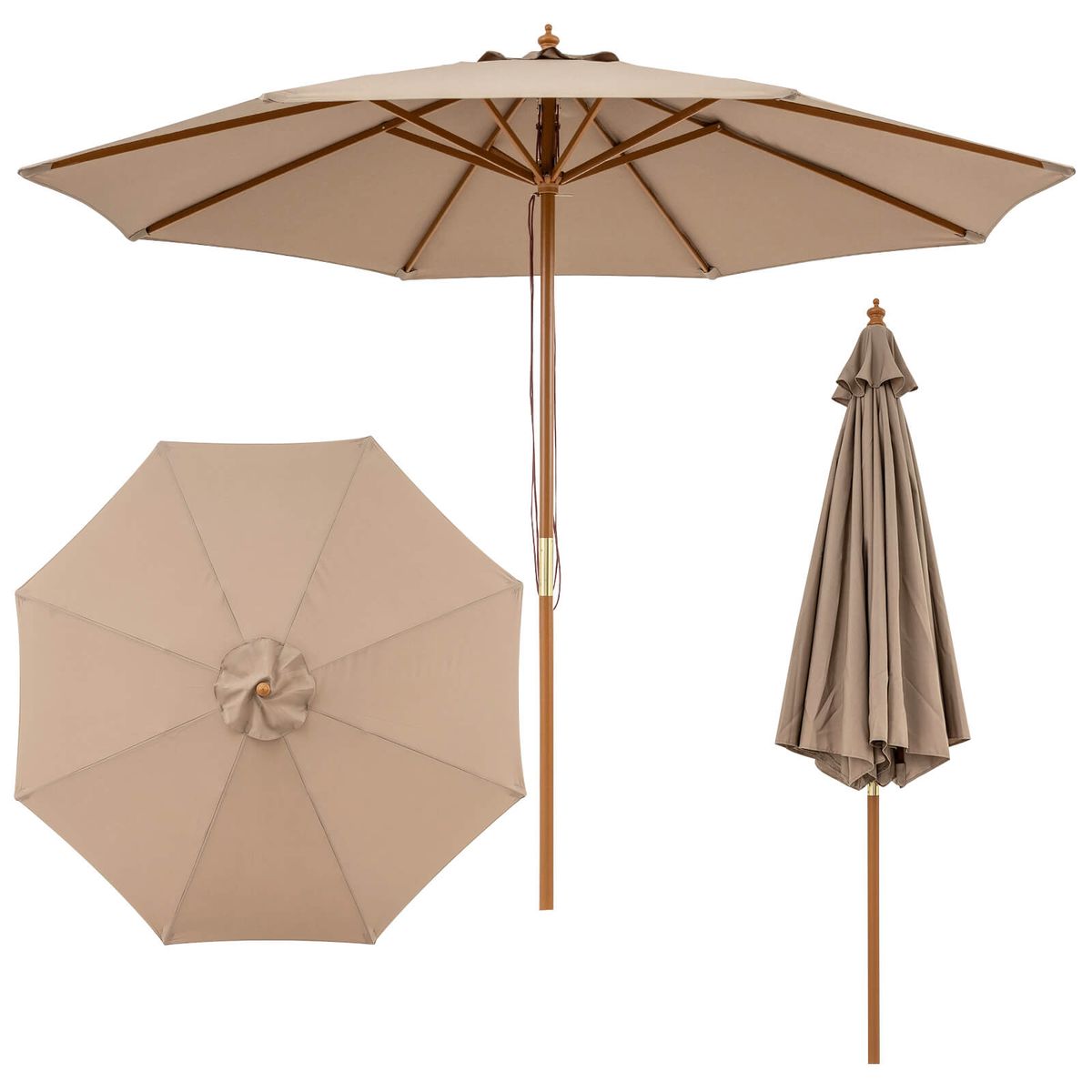 Photos - Parasol Costway Adjustable Height Patio Umbrella - Tan HCST12455 