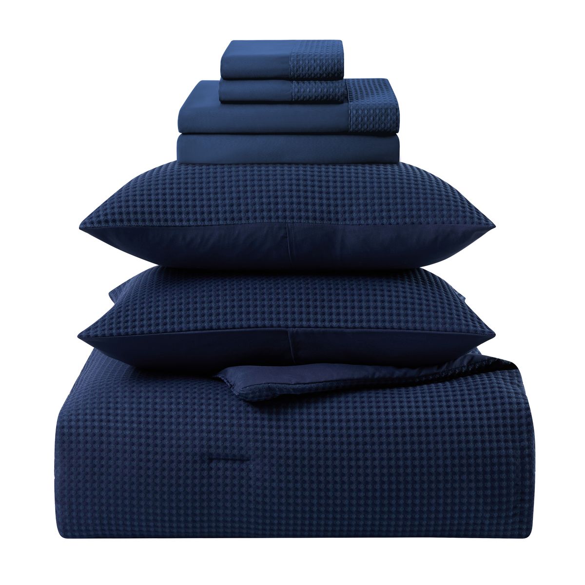 Photos - Duvet Kathy Ireland Kathy Ireland Waffle Textured Comforter Set - Queen / Navy 2450-QN-NAV(7 Pieces)