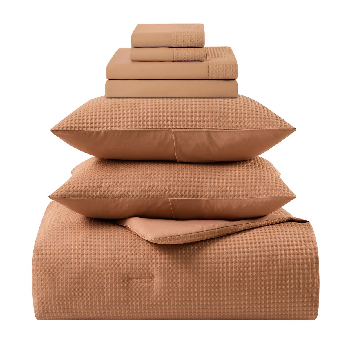 Photos - Duvet Kathy Ireland Kathy Ireland Waffle Textured Comforter Set  - King / Rust 2450-KG-RUS(7 Pieces)