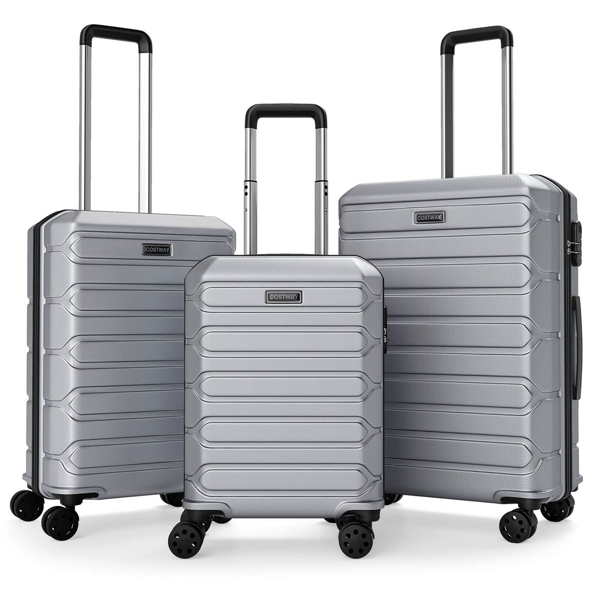 Photos - Luggage Costway 3-Piece Hardside  Set with 8-Spinner Wheels and 3-Digit Lock - Gray HCST11980 