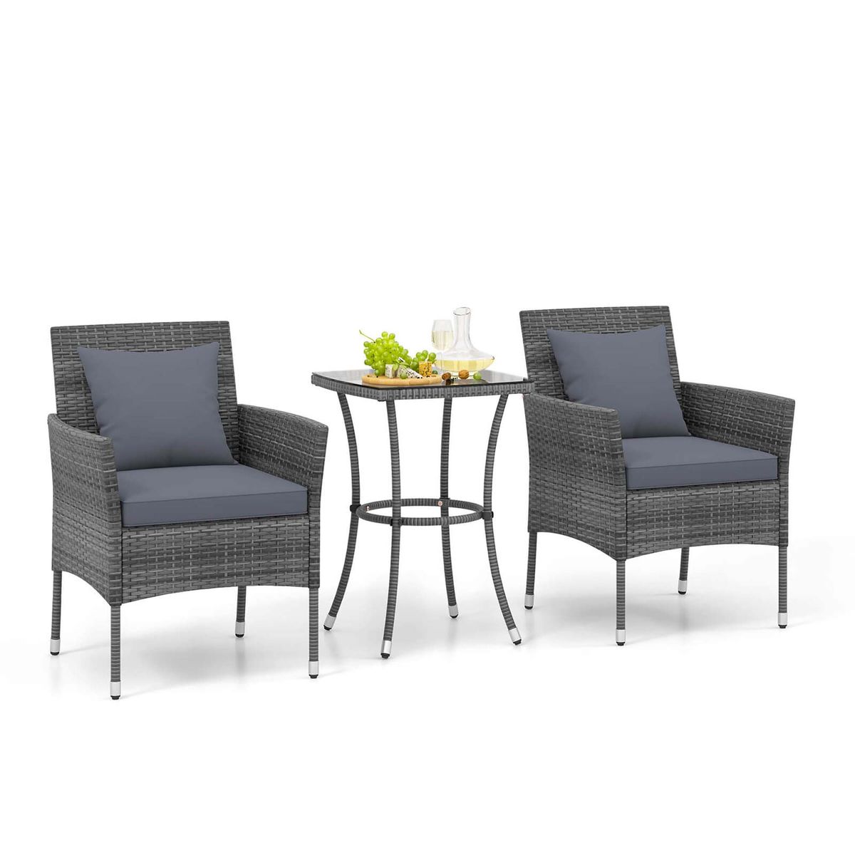 Photos - Garden Furniture Costway 3-Piece Cushioned Patio Furniture Set - Gray HCST02523 