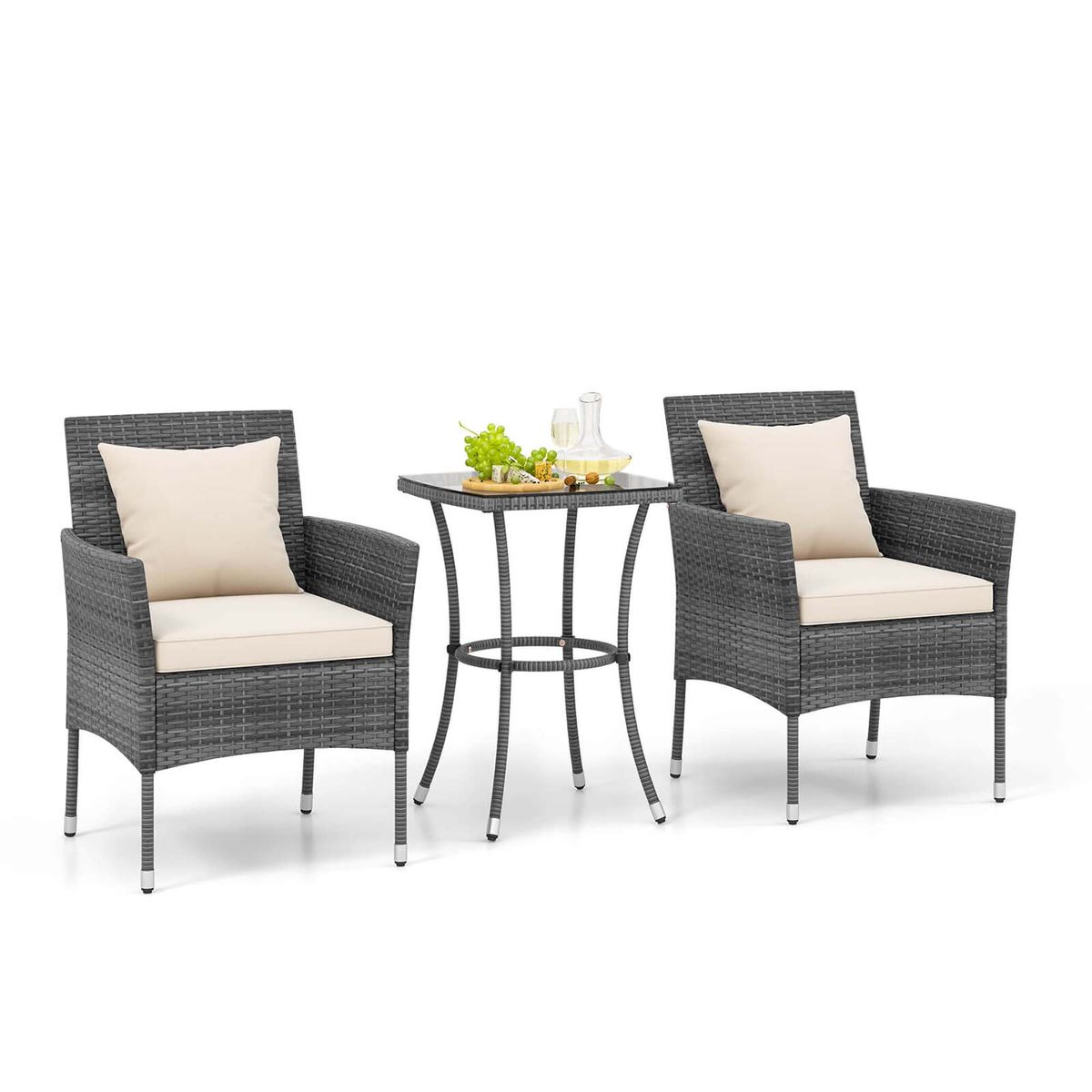 Photos - Garden Furniture Costway 3-Piece Cushioned Patio Furniture Set - Off-White HCST02141 