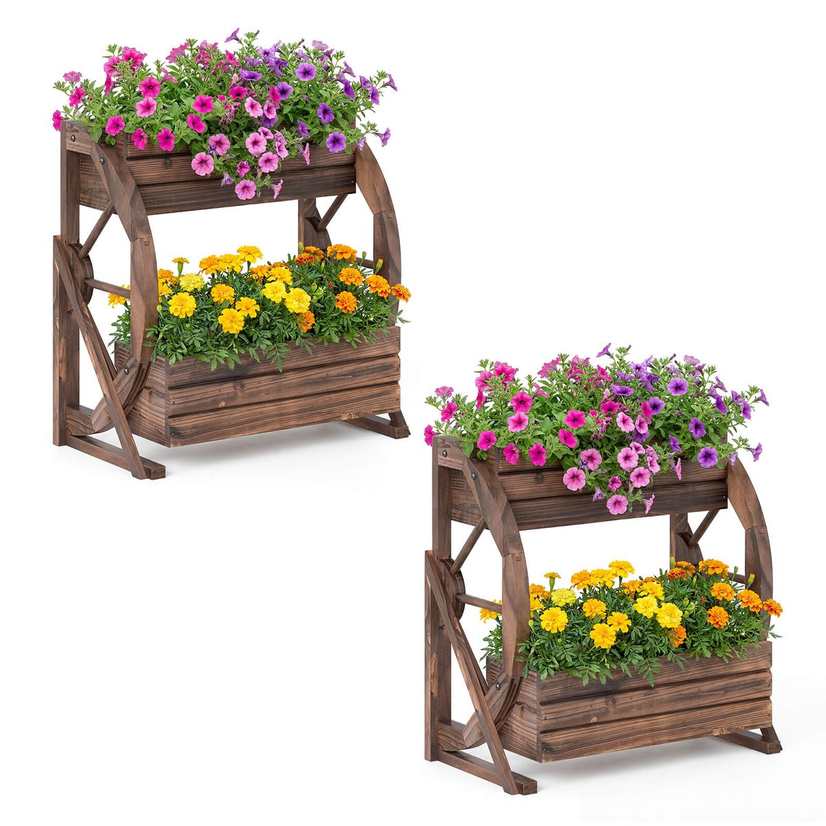 Photos - Flower Pot Costway 2-Tier Rustic Wood Wagon Planter with Drainage Hole - 22” Planter-2-Piece HCST12211 