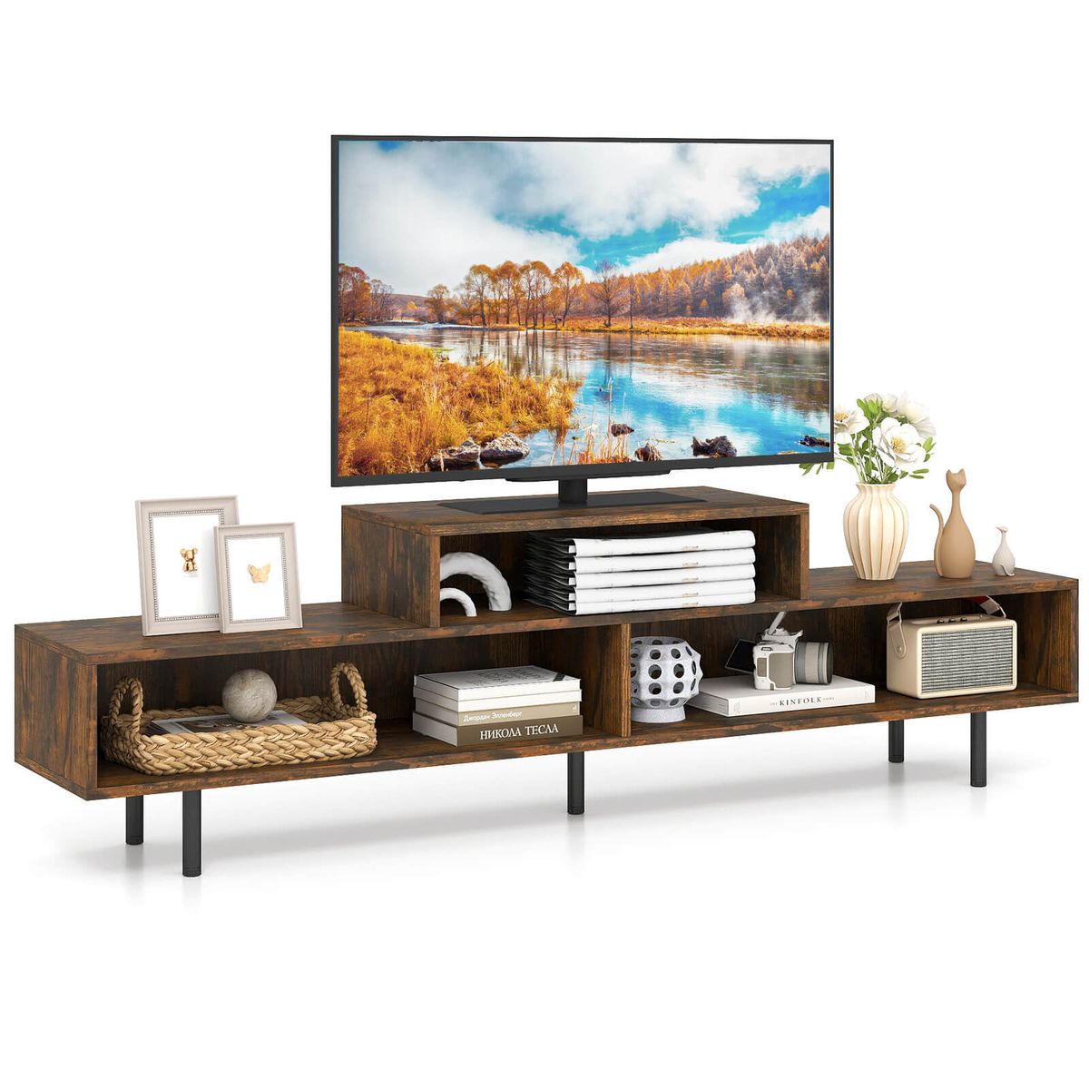 Photos - Mount/Stand Costway Cubby TV Stand with Open Storage for TVs up to 70" - Rustic Brown HCST11684 