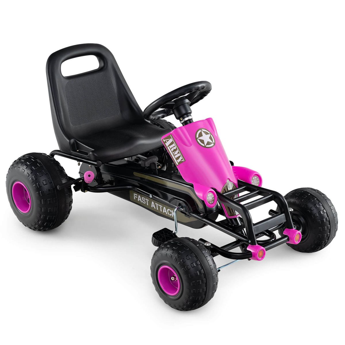 Photos - Kids Electric Ride-on Costway 4-Wheel Pedal Go Kart with Safety Hand Brake - Pink HCST11777 