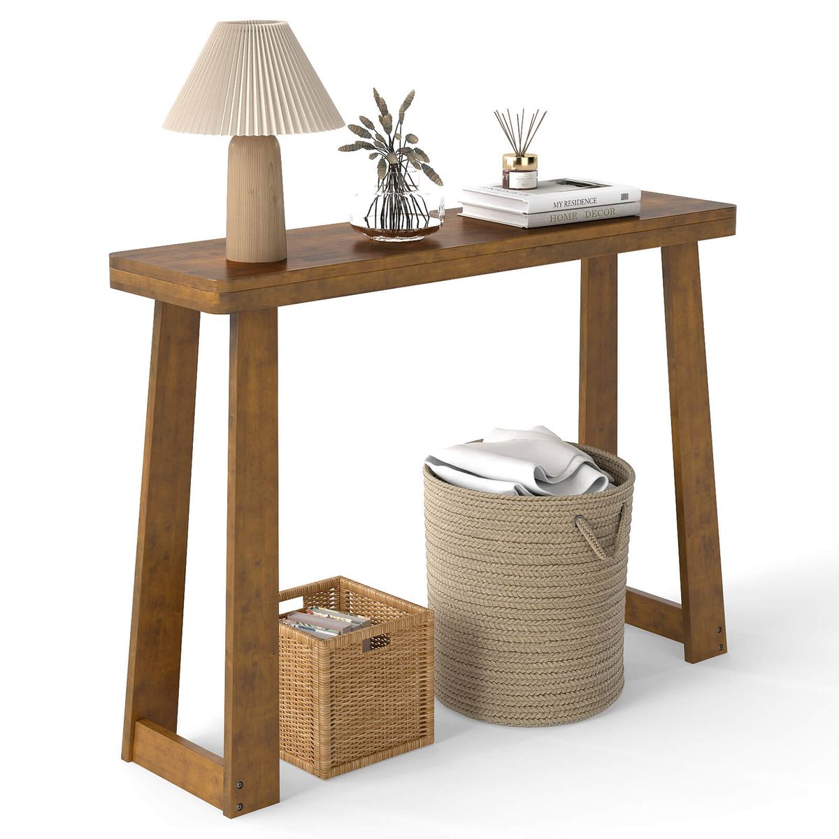 Photos - Coffee Table Costway 43" Console Table with Rubberwood Construction - Walnut HCST11841 