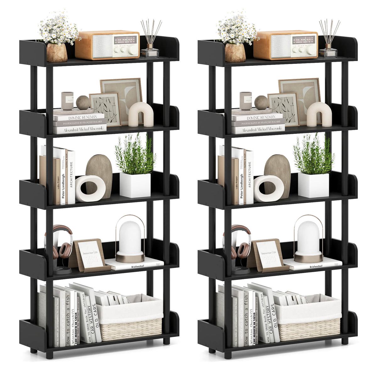 Photos - Wall Shelf Costway 5-Tier Bookshelf with Anti-Failing Guardrails - Black-2-Piece HCST11745 