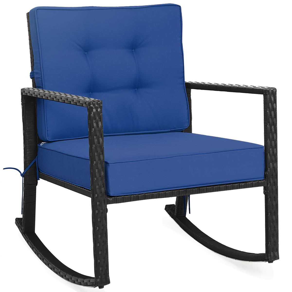 Photos - Rocking Chair Costway Outdoor Patio Rattan Rocker Chair with Cushions - Navy HW66722NY 