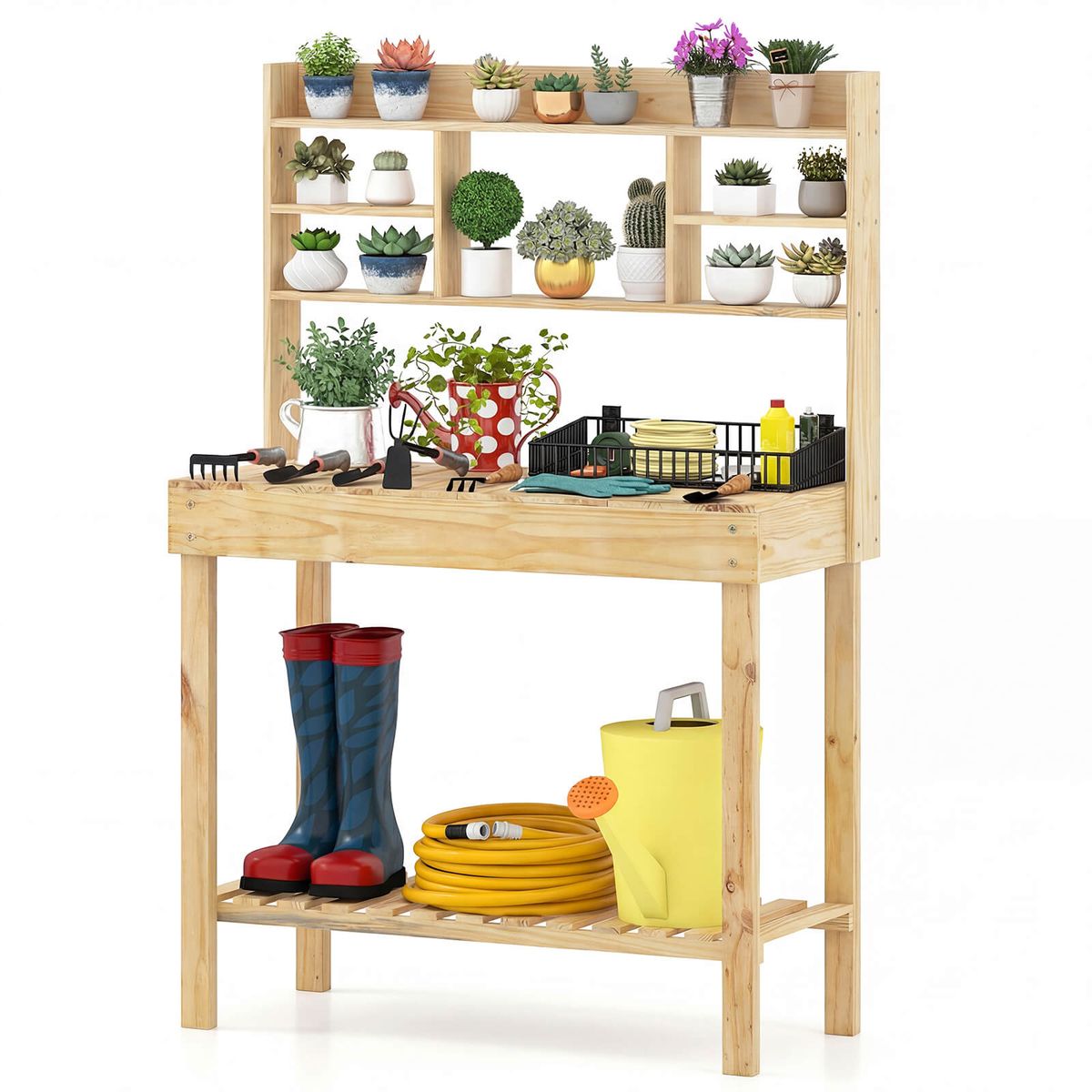 Photos - Inventory Storage & Arrangement Costway Pine Potting Bench with Hidden Storage Compartment - Natural HCST12465 