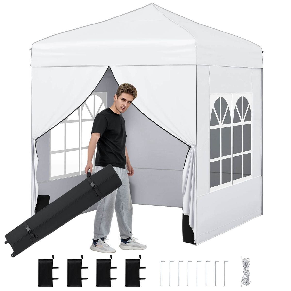 Photos - Tent Costway Pop-Up Canopy  with 4 Sidewalls and Wheeled Storage Bag - White HCST10965 